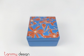 Blue square lacquer box with red orchid pattern 9*H5 cm 